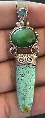 Sterling Silver Turquoise Jade & Moonstone Pendant (R76) • $195