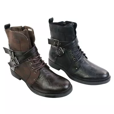 Mens Punk Rock Goth Elmo Ankle Boots Brown Black Leather Buckle • $81.24