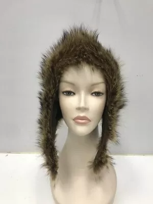 Vintage Raccoon Real Fur Winter Hat Hood Brown 46490 • $13.30