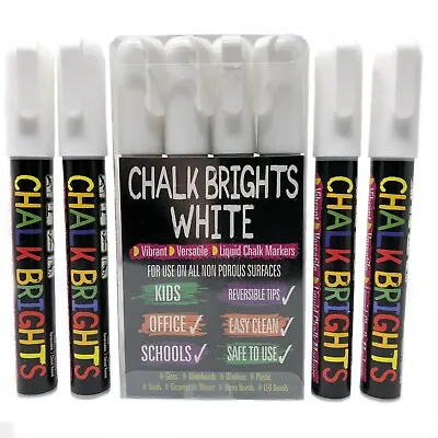 4  White Liquid Chalk Pens Marker Glass Windows Reversible Menu Bistro Board • £6.99