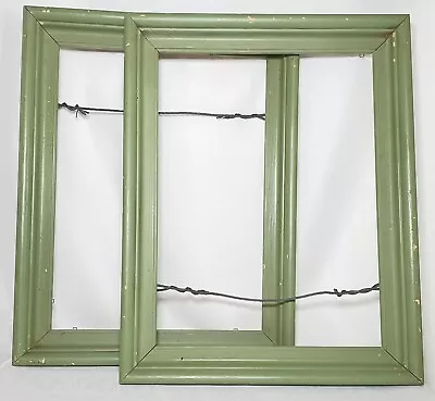 Pair Vintage Chippy Green Wood Picture Frames For 9x12 Art Cottage Decor • $22