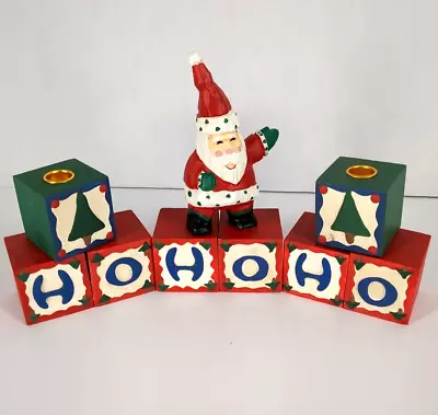 Midwest Cannon Falls Santa Ho Ho Ho Wood Block Candleholder Christmas Folk Art • $14.99