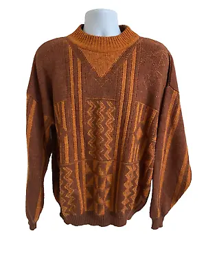 Vtg Bogner Brown/orange Textured Wool Mock Turtleneck Sweater • $28.50