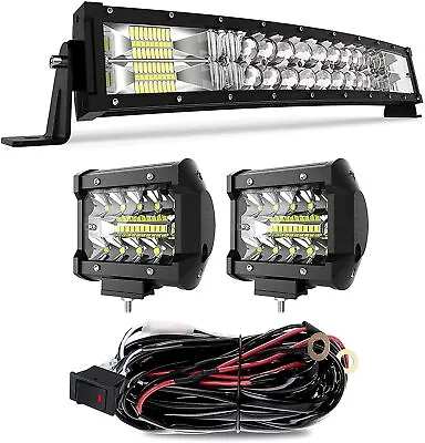 Curved 5D LED Light Bar 22'' 32'' 42'' 50/52In Combo +2x4'' Fog Pods Kit + Wire • $45.50