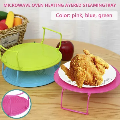 3Pcs Microwave Tray Food Dish Multipurpose Microwave Plate Foldable Steam Rack∪ • £10.12