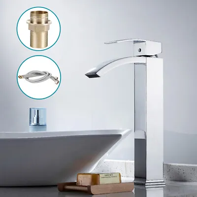 £26.89 • Buy Waterfall Basin Mixer Taps Tall Bathroom Sink Tap Single Lever Brass Mono Chrome