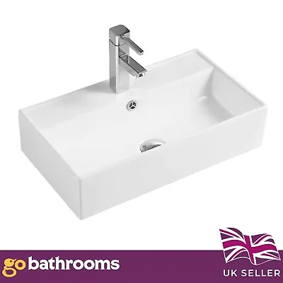 Rectangle Counter Top Sink Bathroom Small Hand Wash Basin With Overflow W55cm • £75