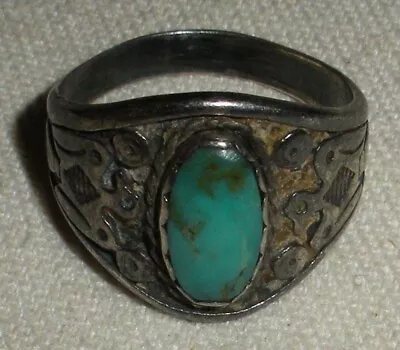VINTAGE NAVAJO THUNDERBIRD TURQUOISE STERLING SILVER RING SIZE 8 Vafo • $99.99