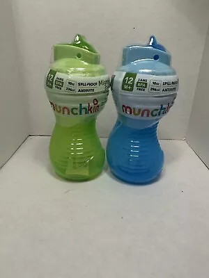 MUNCHKIN 12 Month + Spill Proof Mighty Grip SIPPY CUPS 10 Oz GREEN BLUE • $13.99