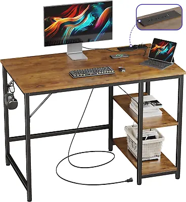 40 Inch Small Gaming Computer Desk With Power Outlets Home Office Desk With Sto • $130.99