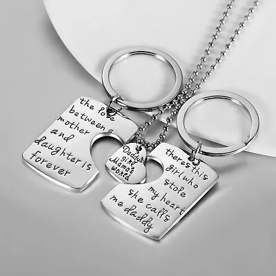 Silver Plated Family Daughter Necklace Key Chain 3pc Daddys Girl Moms Girl • $7.15