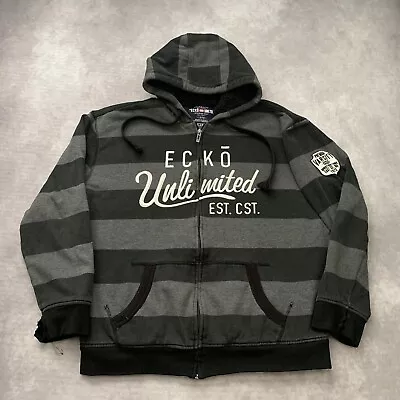 Vintage Y2K Ecko Unltd Full Zip Hoodie Size XL Striped Fur Lined Embroider Gray  • $48.50