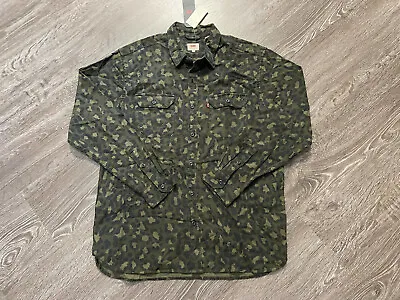 LEVI'S Mens Green Camouflage Collared Classic Fit Dress Shirt L NEW 195730092 • $49