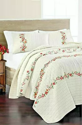 Martha Stewart Collection Embroidered Flowers Twin Or King Quilt  $360 • $100