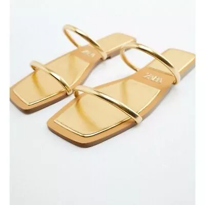 NWT ** ZARA Flat Metallic Sandals Gold Size 40 • $40