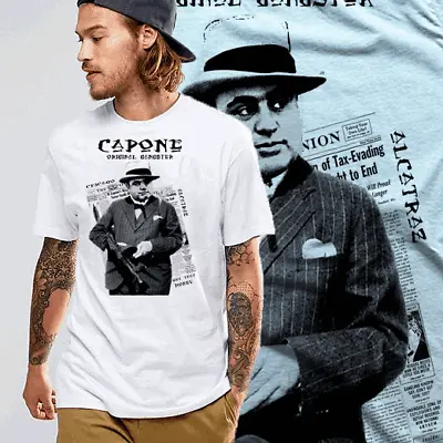 Gangster T-shirt Al Capone Hitman Mob Street Hustle Mobster Mafia White Tee • $19.99
