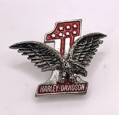 VTG Rare Harley Davidson #1 Flying Eagle Stars Stripes USA Metal Vest Lapel Pin • $17.99