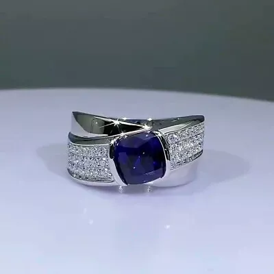 Men Sterling Silver Engagement & Wedding Jewelry blue Sapphire Ring Lab Created • $110