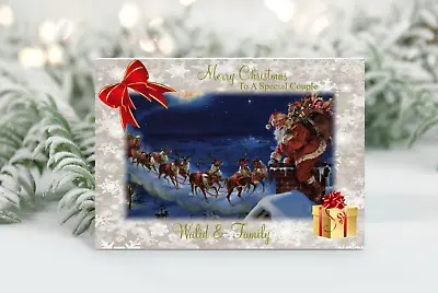 Personalised Christmas Card Santa And Hie Reindeer • £2.99