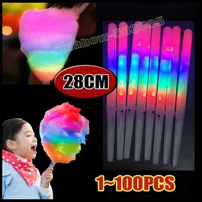 100 LED Cotton Candy Floss Glow Sticks Light Flashing Stick Cone Kids Party Fun • £3.10