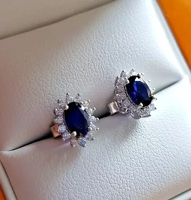 £49.99 • Buy Sapphire Created Diamond Royal Blue Stud Earrings Come In Luxury Beech Ring Box