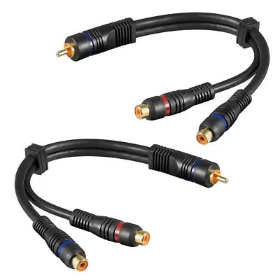 2 X PRO 20cm RCA PHONO Y SPLITTER CABLE 1 Male To 2 X Female CAR AMP SUB LEAD • £5.97
