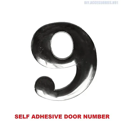 £2.75 • Buy Self Adhesive House Door Number 9 Plaque Sign Chrome Home Letter Apartment Gate