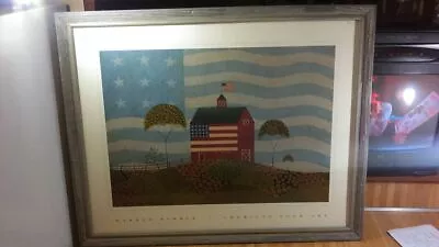 Warren Kimble Folk Art Framed Picturebarntreesflag30 1/2x24 1/2vg! • $199.99