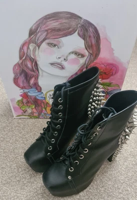 £45 • Buy Jeffrey Campbell Lita Black Spiked Platform Boots Size 7