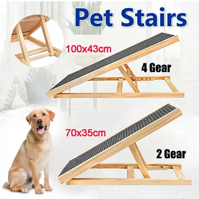 Pet Ramp Foldable Ladder Adjustable Height Dogs Stairs For Bed Sofa Car 70/100cm • $49.99