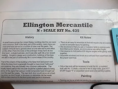 N Scale Ellington Mercantile  LASER CUT WOOD KIT  Laserkit 635 • $20