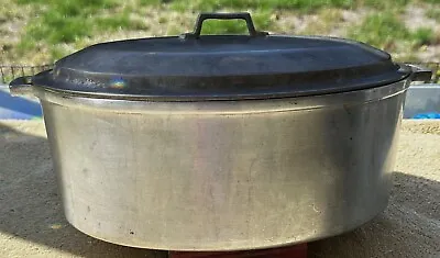 Vintage MIRACLE MAID COOKWARE Cast Aluminum Oval Roaster Pan With Lid Roasting • $44.95