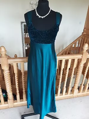 Charlotte Halton Cotton Blend Teal Green Shimmery Dress Evening 10/12 Velvet... • £15.99