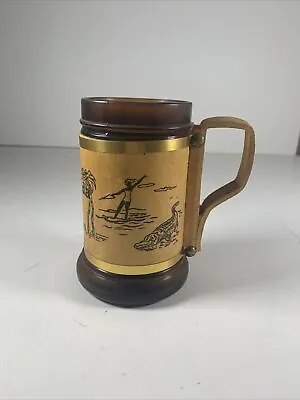 Vintage Florida Beer Mug Tankard Stein Wood Handle Brown Amber EC Gators 12 • $20