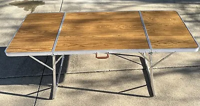 Vintage Aluminum Alum-i-Lite Wood Grain Folding Table 30  X 72” Model I-672 D • $75