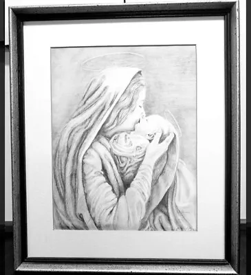 Vintage Drawing Madonna & Child Framed Mother Mary & Jesus 1964 For Christmas  • $13.99