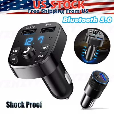 Bluetooth 5.0 Car Wireless FM Transmitter Adapter 2USB PD Charger AUX Hands-Free • $6.19