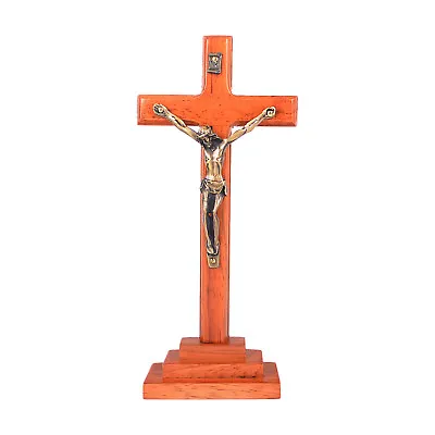 8  Vintage Wood Metal Cross Stand Crucifix Holy Religious Carved Christ Natural  • $12.25