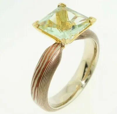 Mokume Gane Ring Handmade Silver & Copper With Green Amethyst Size 7 AAA Quality • $280