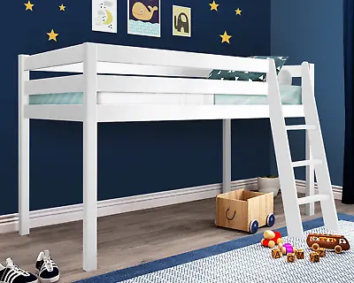 Kids Bunk Beds Mid Sleeper With Ladder Children Pine Wooden Bed Frame Cabin Bed • £79.99