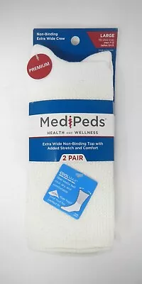 MediPeds Extra Wide Non-Binding Compression White Crew Sock Large • $15.99