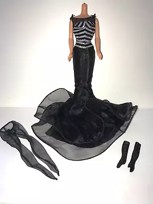 Barbie Doll Clothing 40th Anniversary Black Silver Mermaid Gown Tights Gloves • $19.99