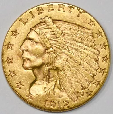 1912 Gold $2.50 2 1/2 Dollar Indian Head Quarter Eagle Coin • $399