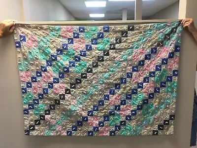 Vintage Reversible Throw Or Lap Quilt Handmade 39  X 53  • $24.98