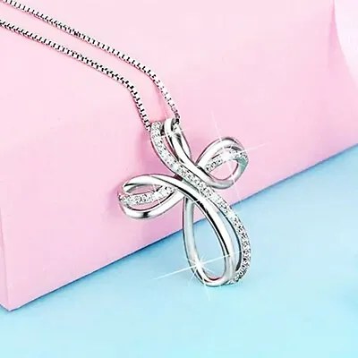 $1.98 • Buy 925 Silver Women Cross Shape Necklace Pendant Pretty Cubic Zircon Jewelry