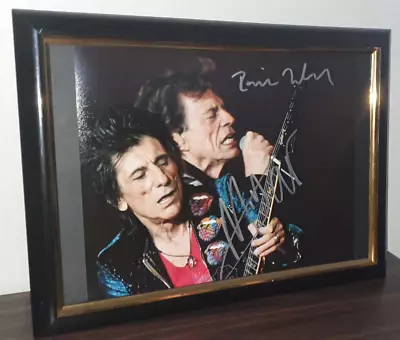 Mick Jagger Ronnie Wood - Hand Signed With Coa - Framed Rolling Stones 8x10 • $167.28