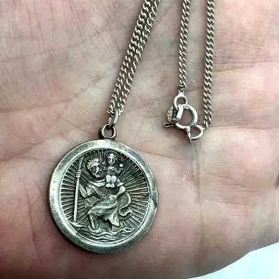 Vintage Georg Jensen Silver St Christopher Medal Pendant On 46cm Chain • $44.82