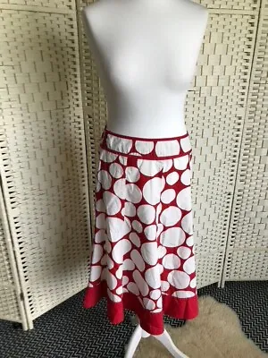 New Red & White Circle Spot Print Cotton Full Midi Skirt Summer Vintage 50s Y2K • £9.99