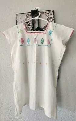Mexican Hand Embroidered Top Blouse One Size White Cotton • $24.79