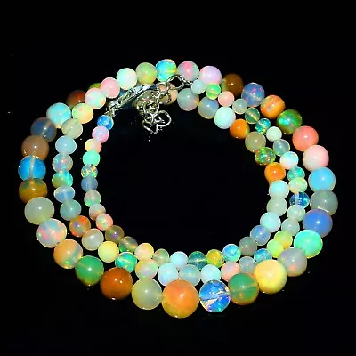 925 Sterling Silver Ethiopian Multi Opal Beads Necklace  Lobster Clasp Jewelry • $87.97